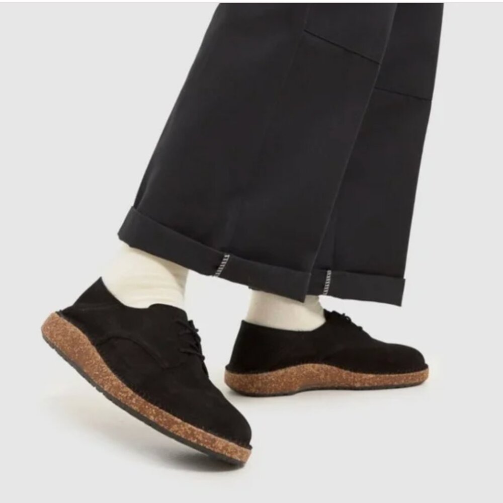Birkenstock Black Suede Lace-Up Cork Platform Boots